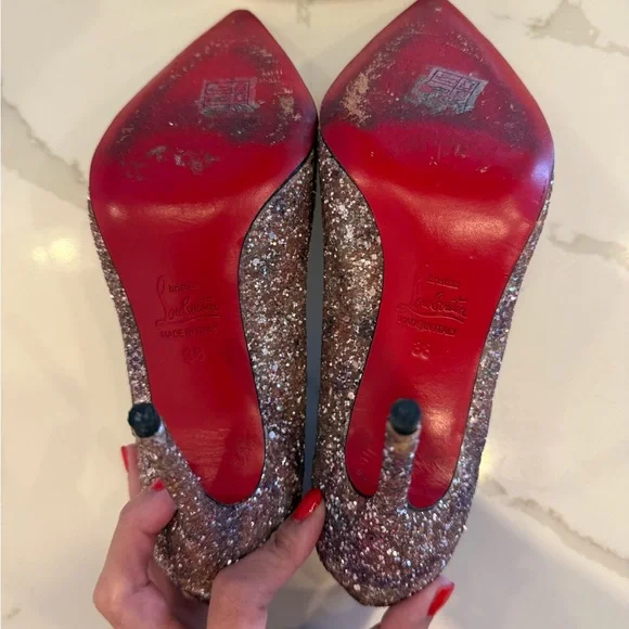 Christian Louboutin Authentic Pink Glitter Pointed Toe Pumps 38